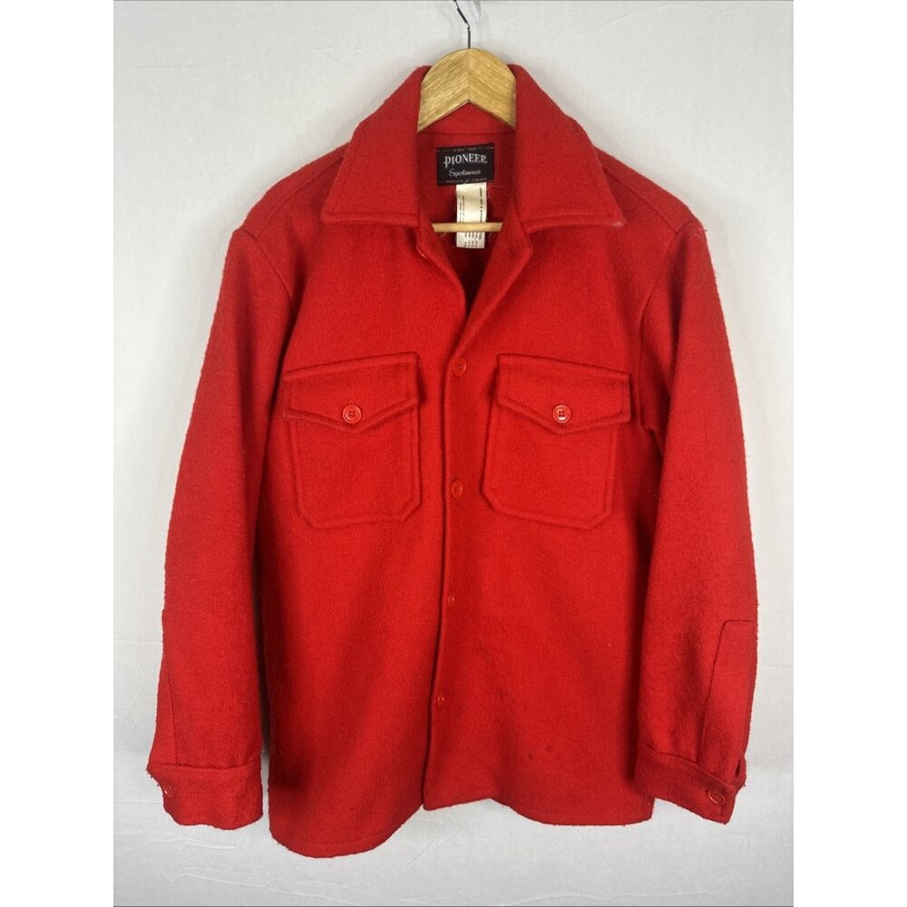 Vintage Pioneer Sportswear Red Wool Jacket Made In Canada Size M Thermal 80s 70s